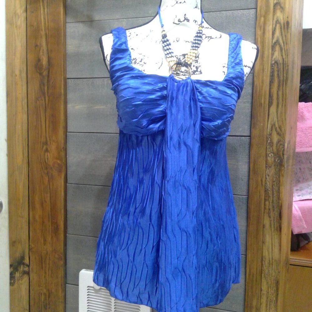 BCX Womens Halter Top Medium Blue Embellished Sleeveless Blouse